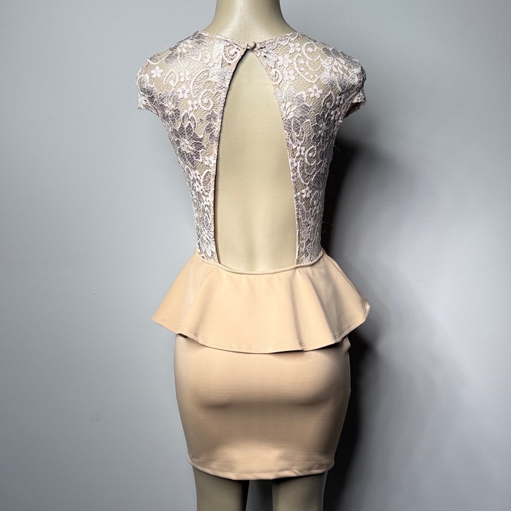 Lovely Day Lace Peplum Mini Dress in Cream - Picture 6 of 7